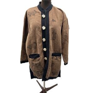 Venus Import 100% Cotton Jacket Size XL Cats Lagenlook Artsy Art Wear Hobo Chic